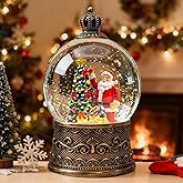 Christmas Snow Globes Lantern, Santa Claus and Gifts Christmas Decorations Indoor, 6H Timer Battery & USB Powered Light Up Musical Snow Globes for Kids Women Adults Gift Thanksgiving Home Decor