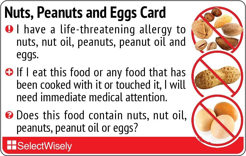 Nuts, Peanuts and Egg Allergy Translation Card Translated
