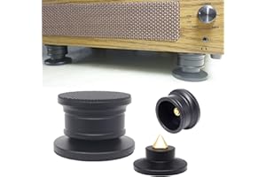 EVATY 4 Pcs Audiophile Speaker Isolation Spikes for Turntable Amp CD DAC Recorder.Speaker Resonance Reducer with Non-Slip Mat Record Player Base Record Player Shock Absorber Speaker Floor Protector (Black)