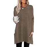 XIEERDUO Womens Tunic Tops Long Sleeve Crew Neck High Low Hem Loose Fit Shirts Blouses with Pockets