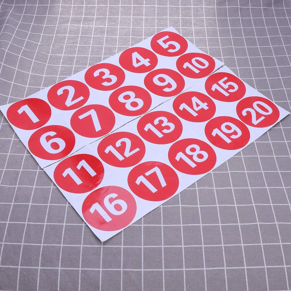 STOBOK PVC Round Number Stickers Big Red Digital Adhesive Stickers 1-20 Number Line-Up Helper Stickers Antistatic - 3.7inch / 9.5cm - Image 3