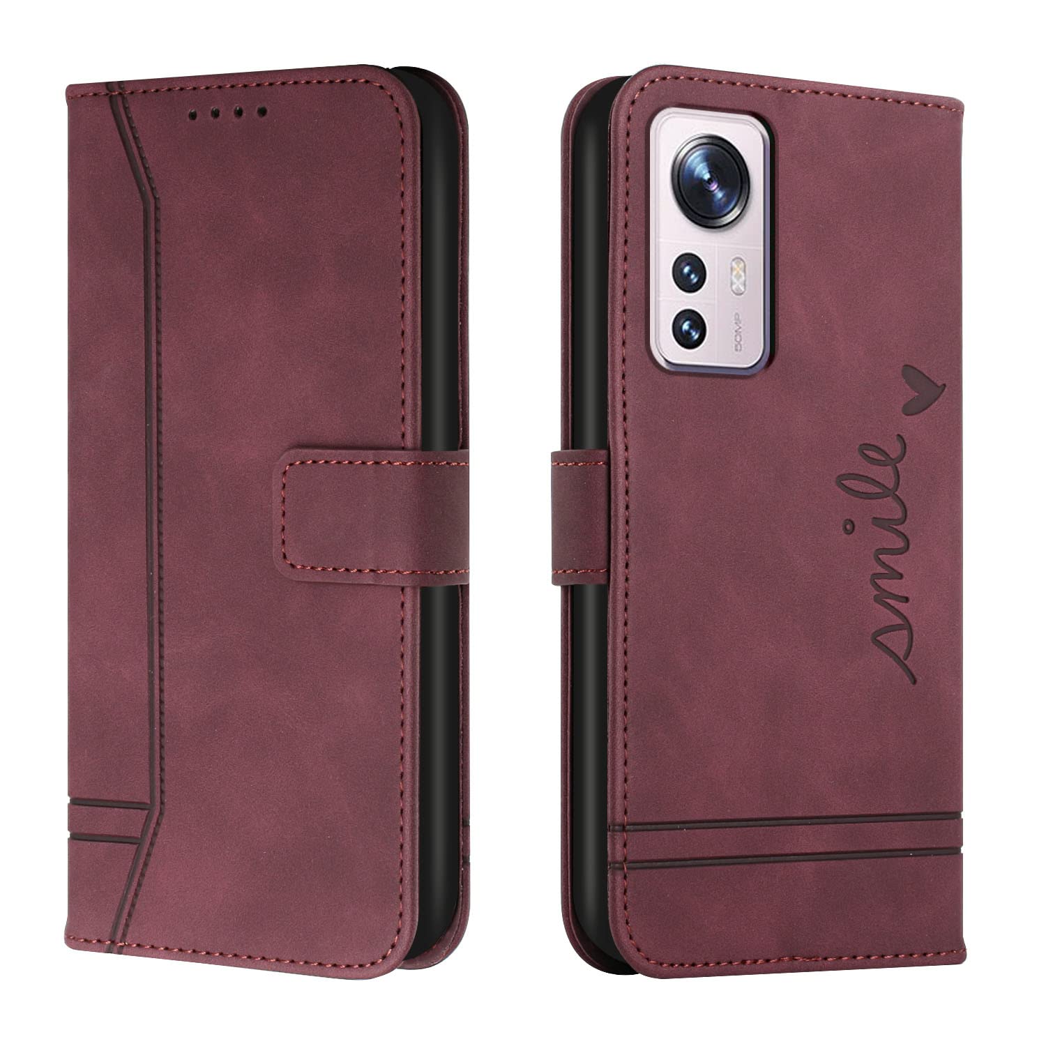 KBIKO-zxl Xiaomi 12 Lite Wallet Case, Xiaomi 12 Lite Magnetic PU Leather Case mit Credit Card Holder, Protective Folio Compatible with Xiaomi 12 Lite.Wine Red HX