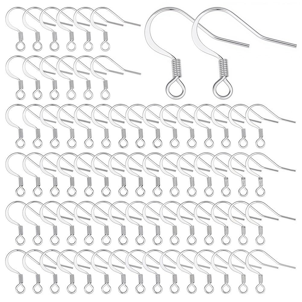 SUNNYCLUE 1 Box 100Pcs French Earring Hooks 304 Stainless Steel Earwire Ear Wires Silver Earring Wires Fishhook Hook for jewellery Making Women Adults DIY Dangle Crafts Supplies