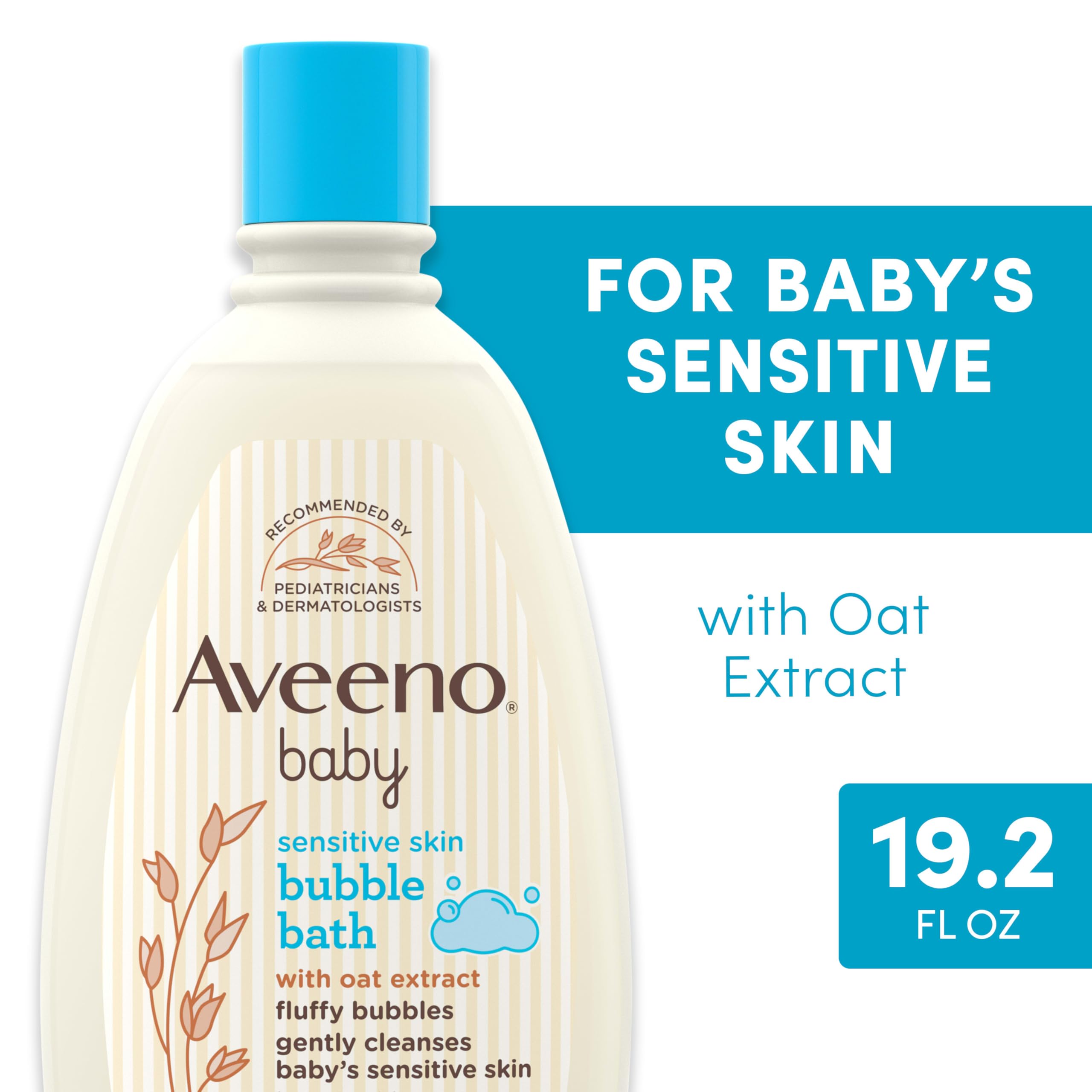Aveeno Baby Sensitive Skin Bubble Bath with Oat Extract, Gently Cleanses and Leaves Skin Feeling Hydrated, Tear-Free Formula, Hypoallergenic, Paraben-, Phthalate-, Soap- & Dye-Free, 19.2 fl. Oz