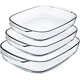 3-Piece Deep Glass Baking Dish Set, Clear Glass Casserole Bakeware Set, Baking Pans for Lasagna, Leftovers, Cooking, Kitchen,