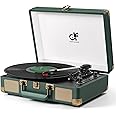 Vinyl Record Player Turntable with Built in Stereo Speakers, Bluetooth 3 Speeds Vintage Portable Suitcase Turntable with USB Recording LP Record to MP3, RCA Out, Aux in, Stylus, Dark Green