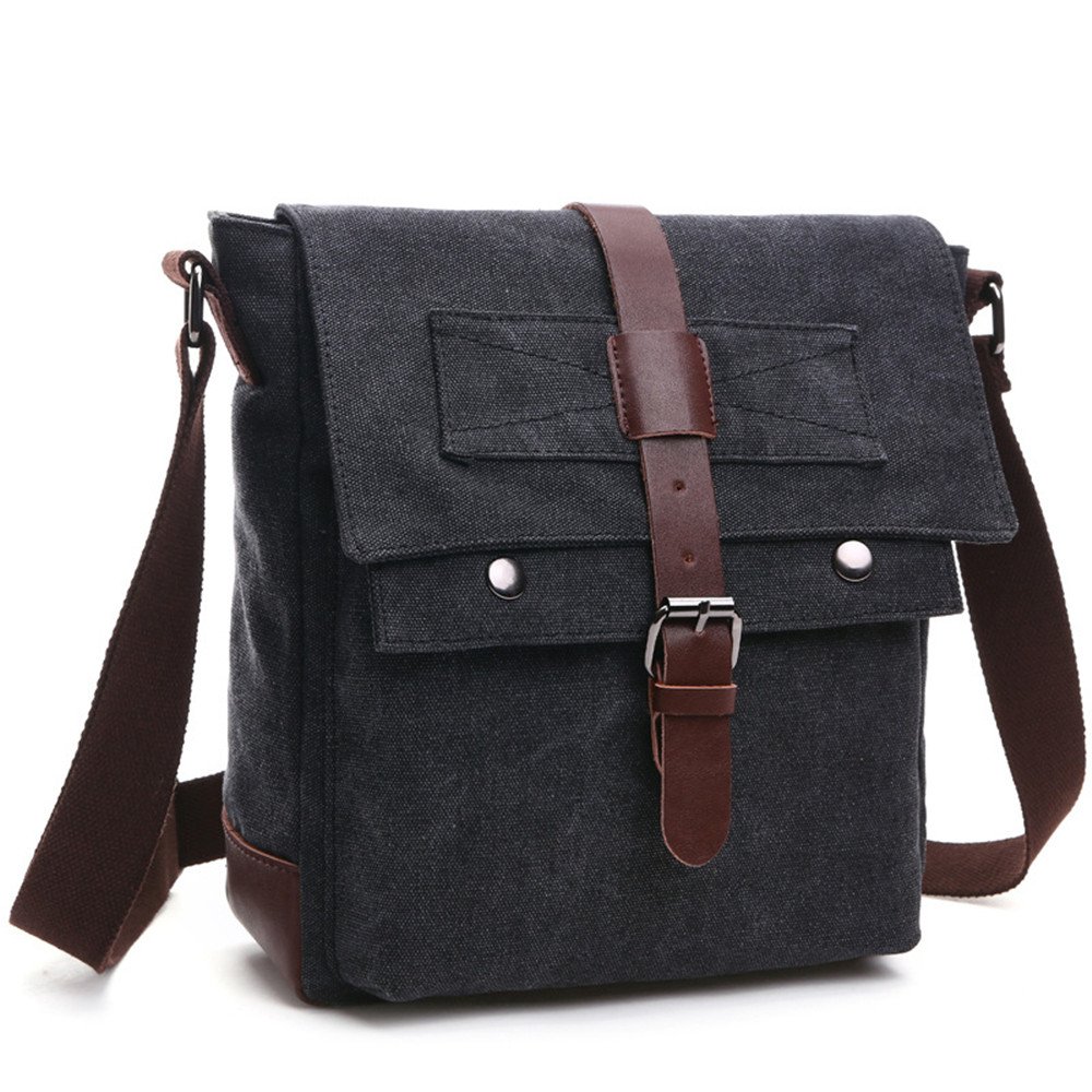 LOSMILE Shoulder Bag, Men's Messenger Bags, Vintage Military Canvas Bag for Work Travel and School.(Black)