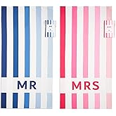 Mr and Mrs Beach Towels Set of 2 – Microfiber His and Hers Beach Towels. Just Married Beach Towels for Honeymoon Gift. Groom and Bride Beach Towel in Blue and Pink.