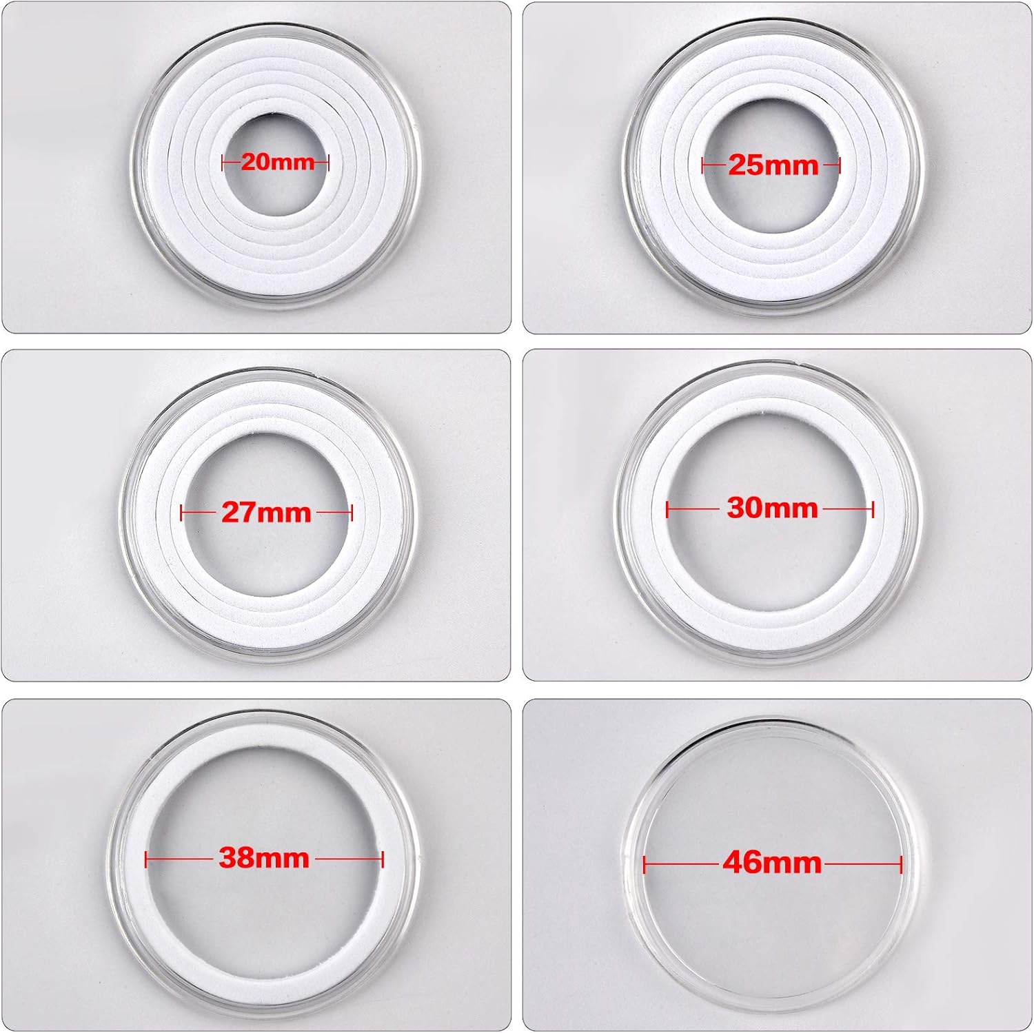 84 Pieces 46 mm Coin Capsules, with Foam Gasket and Plastic Storage Organizer Box, Coins Holder Collector Case for Coin Collection Supplies 6 Sizes (20/25/27/30/38/46mm) - Transparent : Office Products