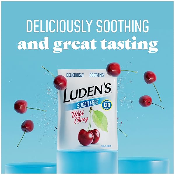 LUDEN’S SORE THROAT RELIEF LOZENGES FOR MINOR EVERYDAY IRRITATION & DRY MOUTH, SUGAR FREE WILD CHERRY FLAVORED DROPS, 130 COUNT