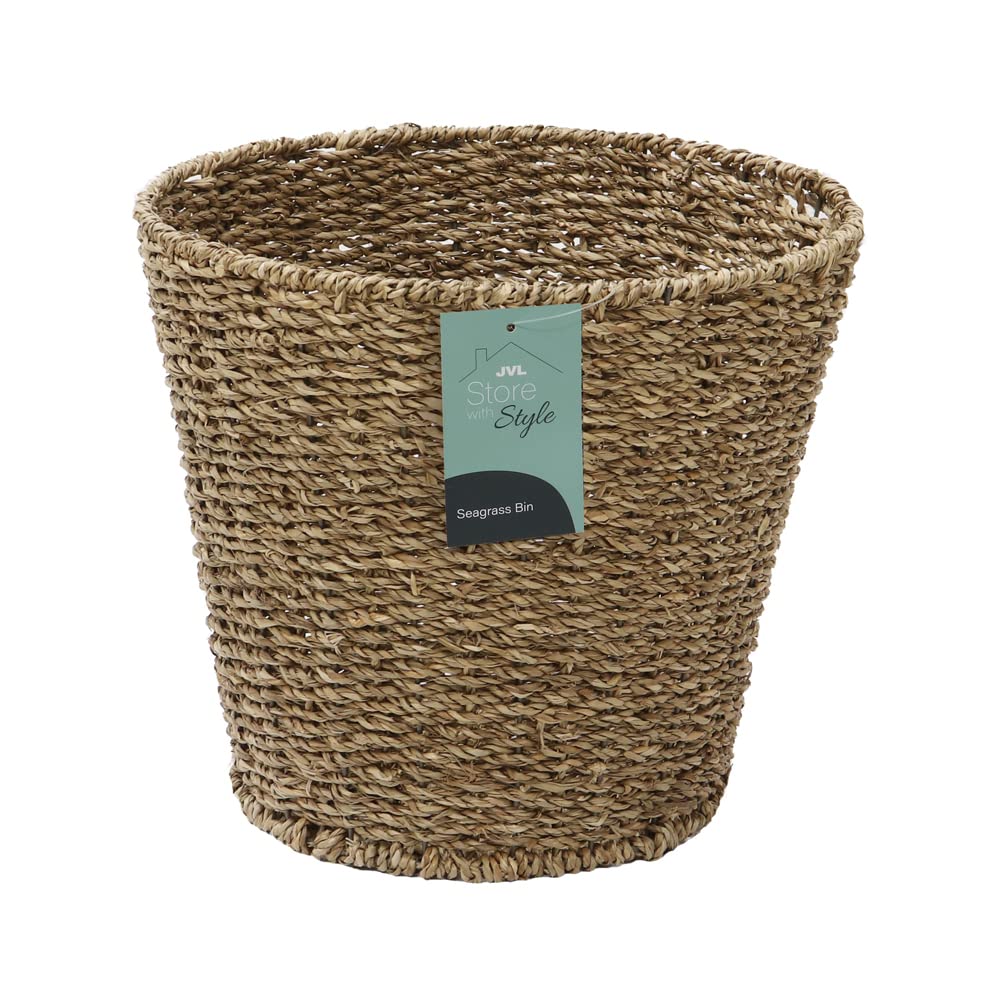 JVL Natural Round Seagrass Waste Paper Basket — image 1