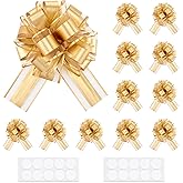 EUSOAR Gold Bows for Gift Wrapping, 12pcs 6" Organza Present Gift Decorations Big Pull Bows, Baskets Flower Box Package Bows for Wedding Christmas Birthday Party Valentine Holiday Anniversary
