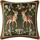 Livebee Spring Holly Deer Green Pillow Cover, Velvet Euro Sham Covers Decorative Throw Pillow Covers 18x18 for Couch Sofa Bed Living Room