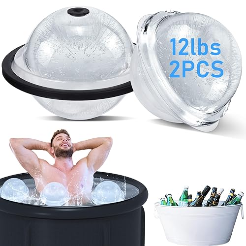 Gkstly 2Pcs Extra Large Ice Block Mold for Ice Bath, 2025 12 LB New Spherical Ice Mold for Freezer, Big Ice Cube Tray with Lid, Collecting Picnic Freezer Drinks, Cooling Solution for Ice Bath Cold