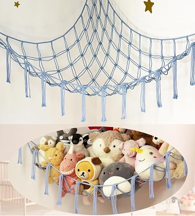 mirolam Teddy Hammock Toy Storage Net 41x41x55 cm Durable Cotton