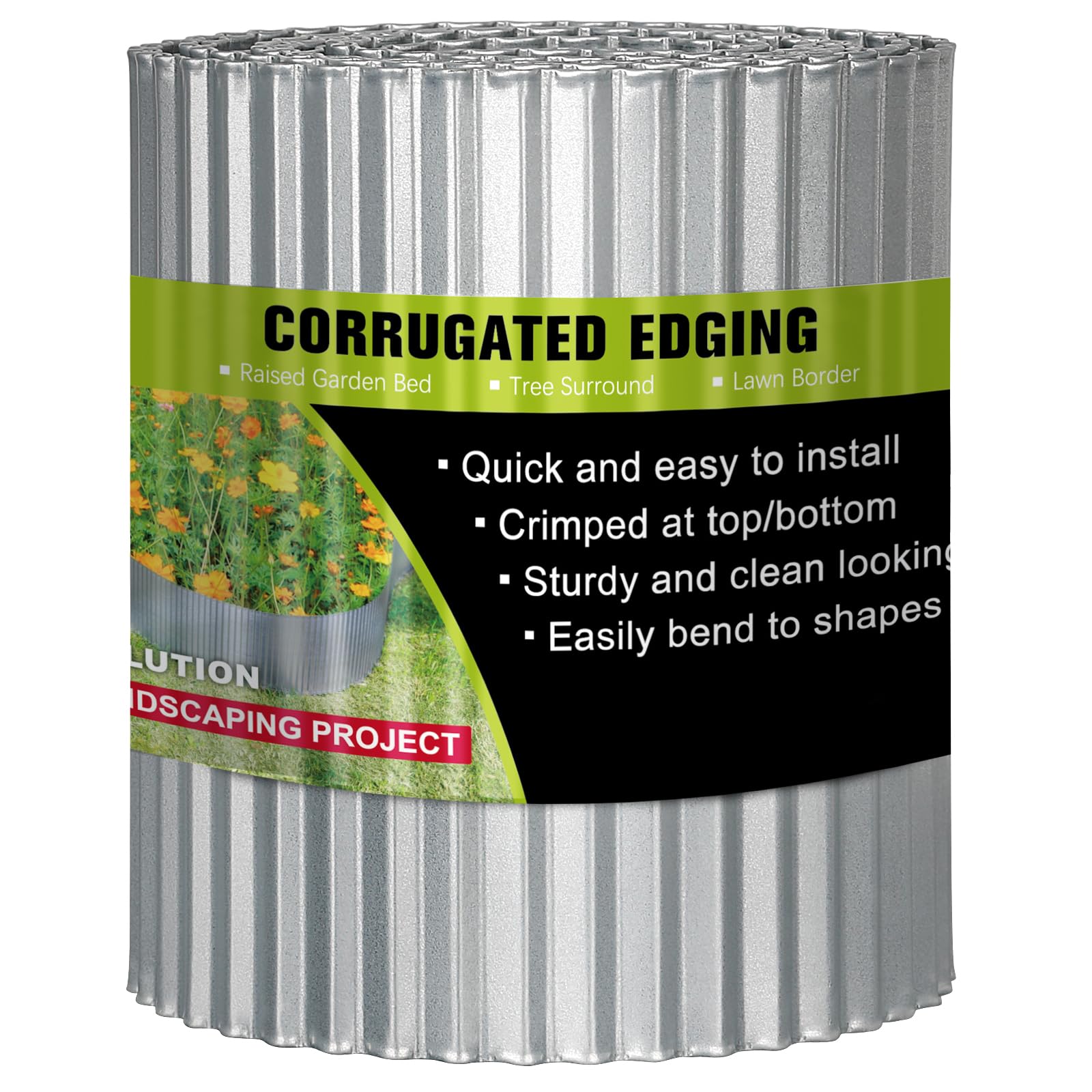 JonesHouseDeco 6m Galvanised Metal Garden Lawn Border Edging Roll, Garden Plant Border, Narrow Wavy, H15.24cm, Heavy duty Borders Edging Landscape Edging for DIY Flower Beds, Lawns, Pathway K653A01