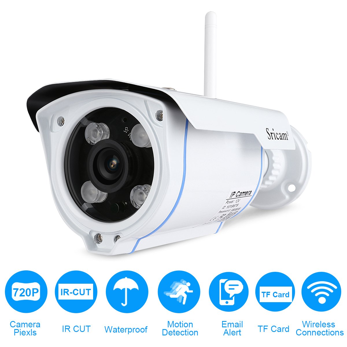 Sricam Wireless IP Camera 720P Outdoor Security Camera H.264 ONVIF IR-CUT with Automatic Night Vision Support IOS and Android System/Remote View/Motion Detection