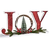 Wooden Joy Sign for Home Decor, Rustic Freestanding, 15.75" X 7.5" Block Letter Sign for Family Mantel, Fireplace, Xmas Decor