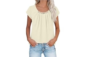 Women's V Neck Tank Tops Lined Summer Sleeveless Shirt Casual Loose Fit T-Shirt Work Beach Tops Breathable Soft Pleated Vest