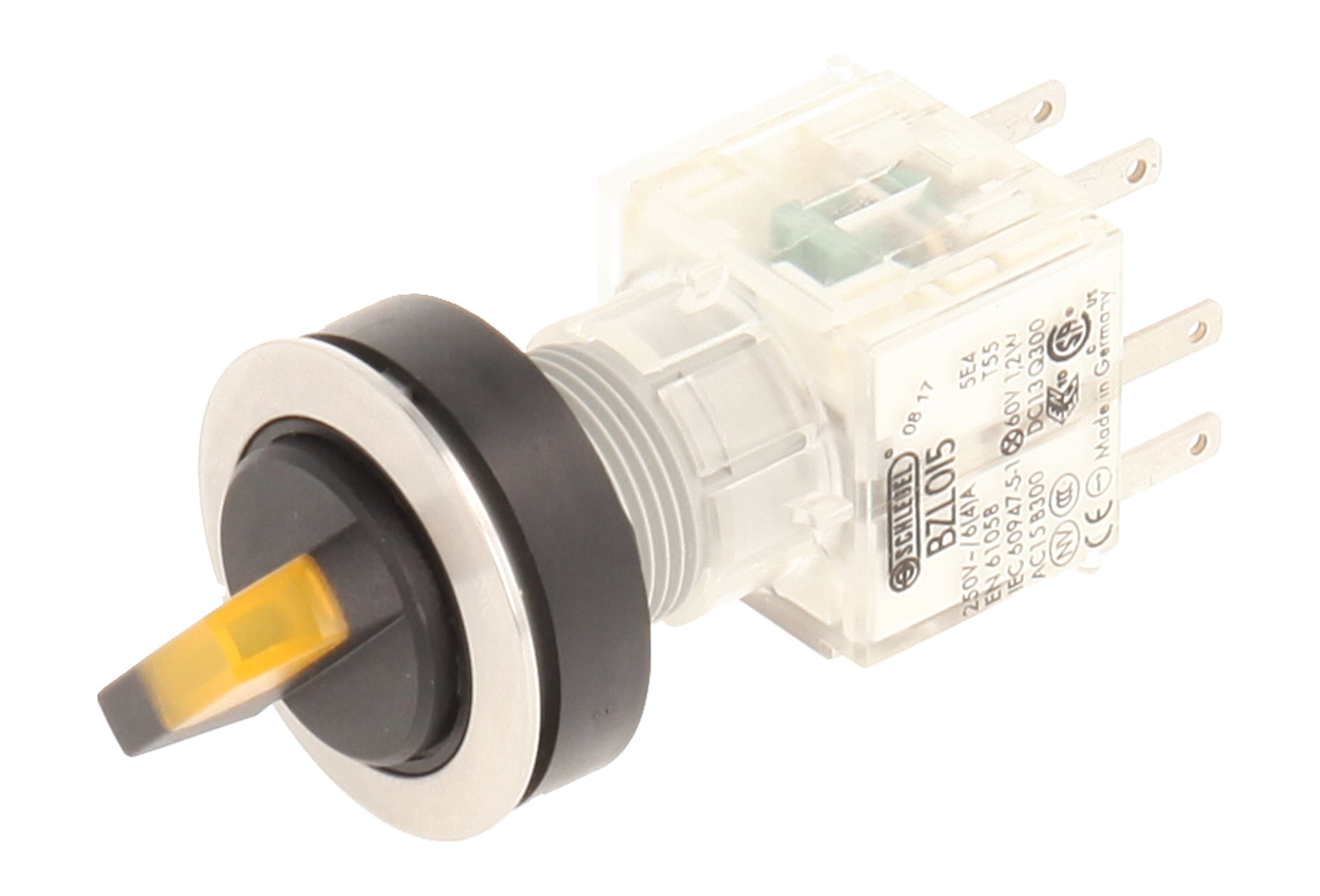 Club Selector, rastend, Stainless Steel, 23.001.285 2 Positions Momentary Contact Transmitter 1 Closer + 1 opener with t5,5 K LED 24 V Yellow Lamp Socket (Pack of 2)