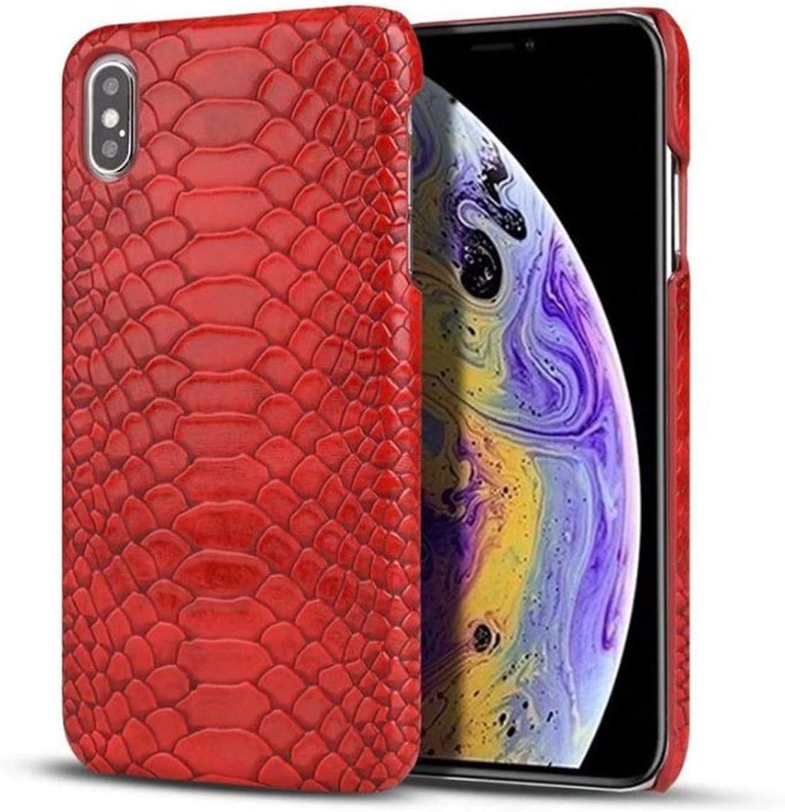 Luxury Snake Skin Textured Slim fit Hard Shell PU Leather Shockproof Cover Case for iPhone XR & XS MAX (Red, iPhone Xs MAX)