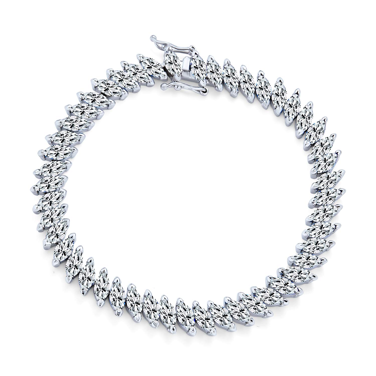 Bling Jewelry Traditional Bridal Vintage Style Cubic Zirconia Marquise Shape AAA CZ 25 CTW Alternating Clear Tennis Bracelet For Women Wedding Silver Plated 7" — image 1