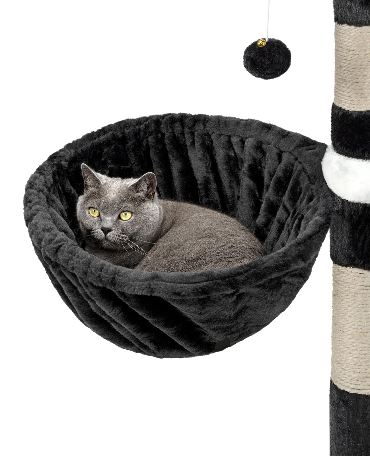 lionto Lying trough made of soft plush for scratching post, Ø 40 cm, 25 cm deep, cozy sleeping trough for any cat tree with M8 thread, sturdy metal frame for small and large cats, black