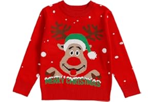 PERDECA Toddler Boy Girl Sweatshirt Christmas Kids Knit Sweatshirt Pullover Sweater elk Tops Warm Deer Tees 1-6T Red