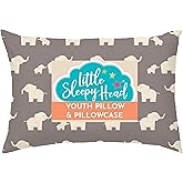 Little Sleepy Head Youth Pillow with Pillowcase 16x22, Soft Jumbo Toddler Pillow & Hypoallergenic Pillowcase - Best Kids Pillows for Sleeping, Perfect Kids Travel Pillow (Elephants Gray)