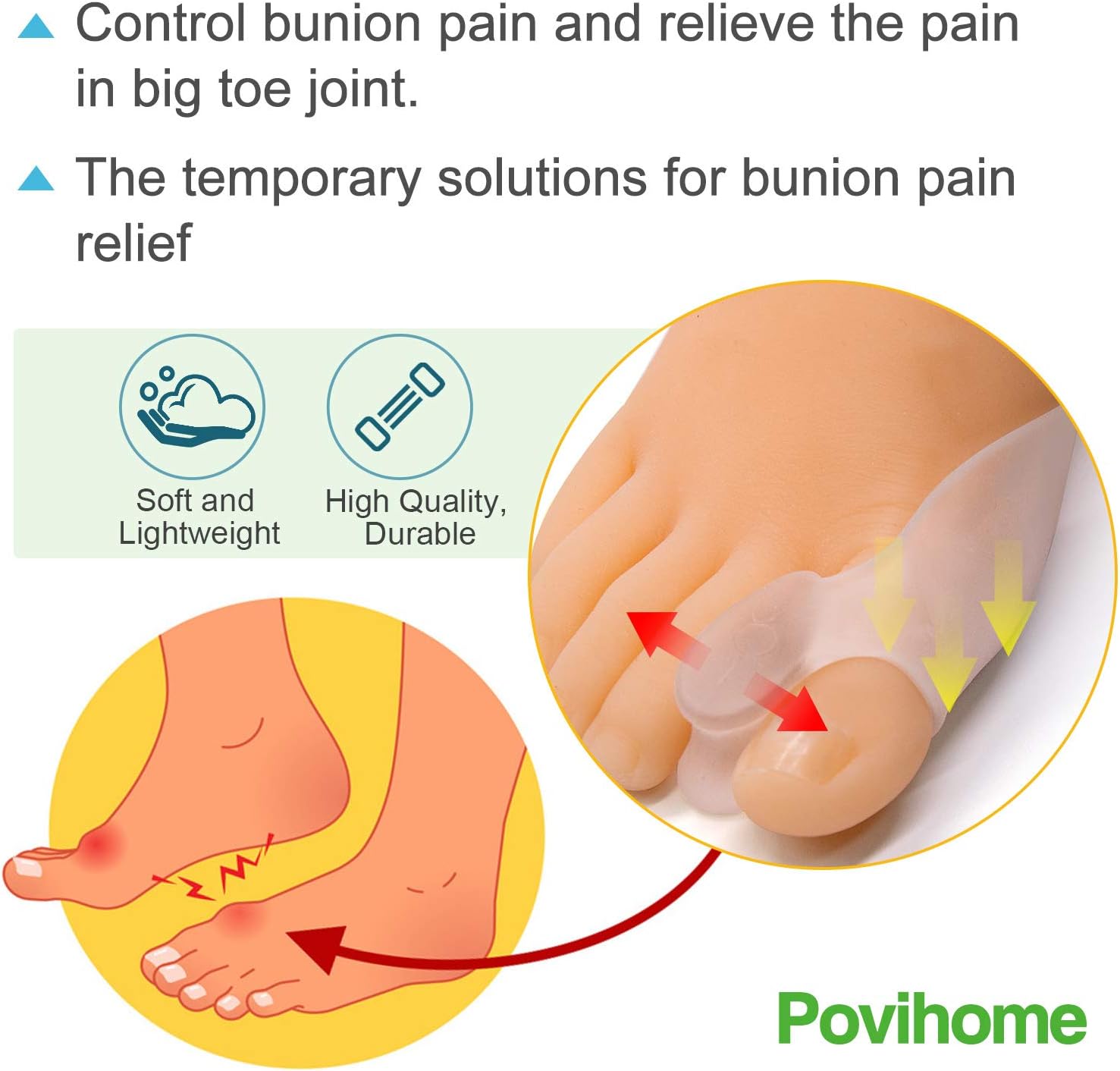 Povihome 8 Pack Bunion Cushion and Protector, Bunion Pads, Bunion Corrector and Bunion Relief with Gel Shield, Treat Pain in Big Toe Joint, Realign Big Toe and Relieve Bunion Pain: Health & Personal Care
