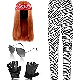 6 Pcs 80s Rocker Costume for Men 80s Punk Costume Pants Wig Gloves Bandana Sunglasses for Halloween Cosplay