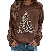 Christmas Shirts for Women Long Sleeve Casual Xmas Tree Graphci Cute Party Holiday Tees Fashion Fall Pullover Tops