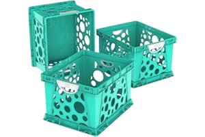 HomeStock Premium File Crate with Molded Handles, Letter and Legal Document and Folder Storage, 3-Pack, Made of Plastic - 17.25" L X 14.25" W X 10.5" H Teal/White