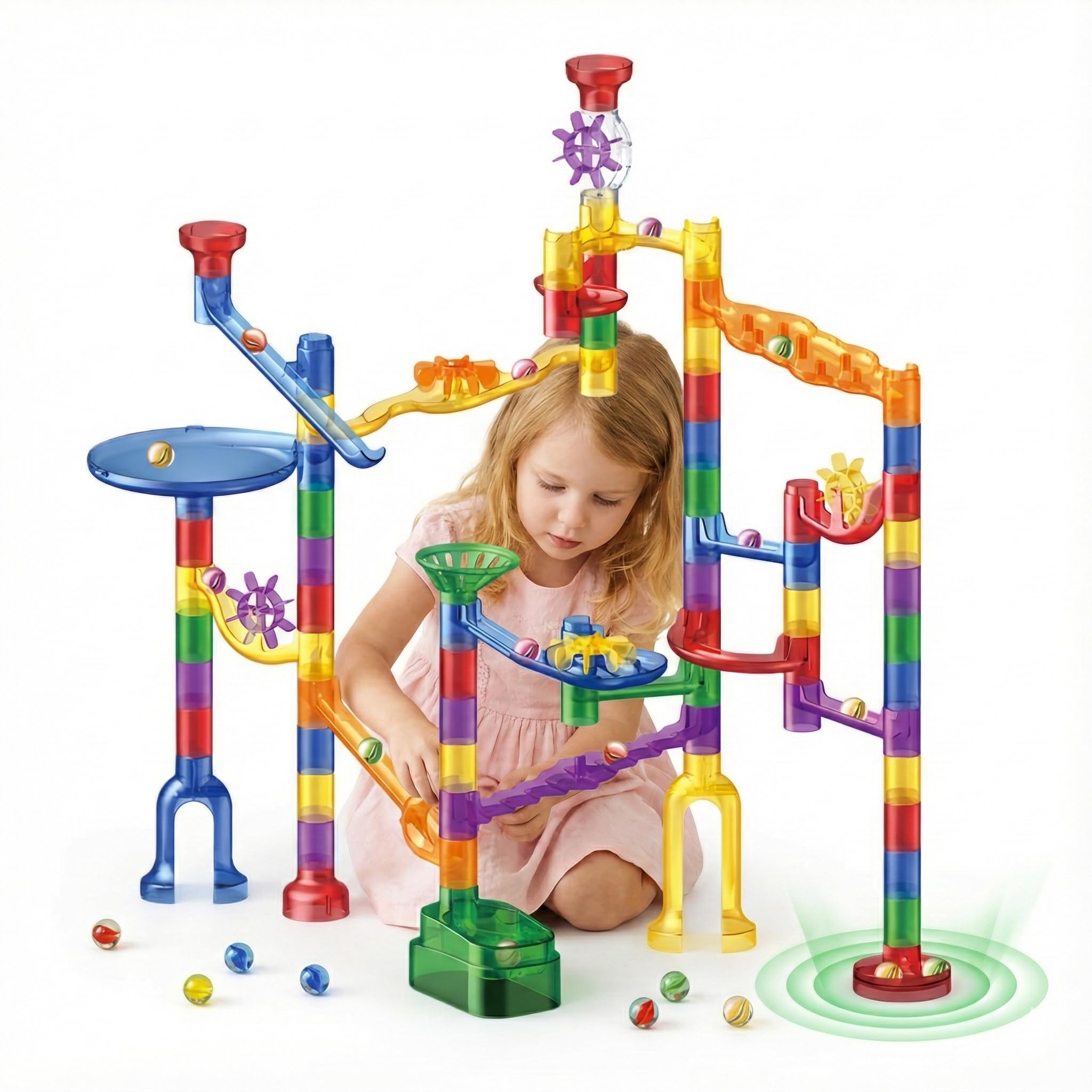 Marble Run, 104 PCS Building Toy Set, Creative Construction Game with 10 Marbles Colorful + 30 Glass Marbles, Educational STEM Marble Runs Gift for 3 4 5 6-8-12 Year Old Boys Girls — image 1