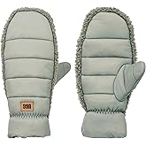 UGG Women's UGGFluff Mittens - Water Resistant Cozy Winter Mittens, Durable Nylon Shell, Warm Polyester Fill, Leather Logo, Moss Green, Large-X-Large