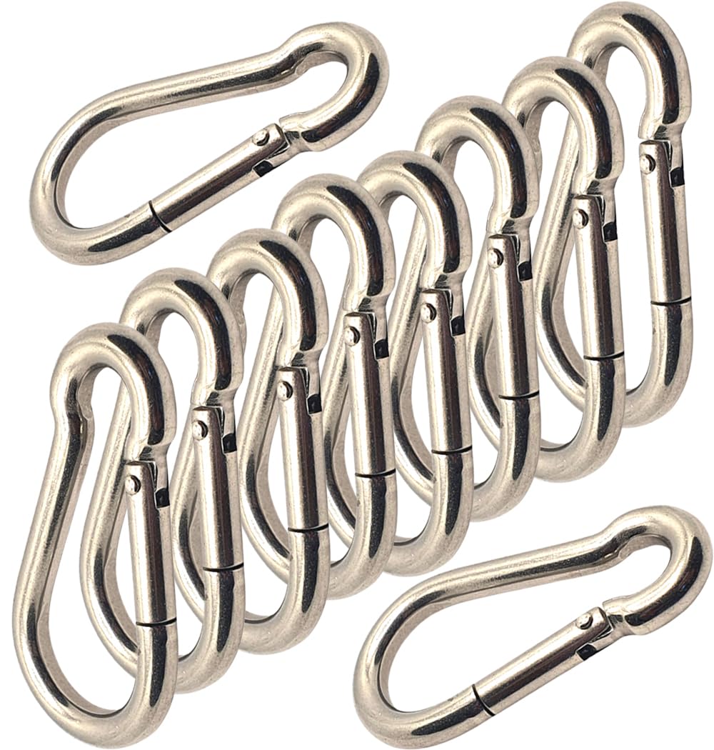 Spring Snap Hook 316 Marine Grade Stainless Steel Carabiner Clip – Heavy Duty Locking Snap for Camping, Fishing, Hiking, Traveling, Home & Outdoor Use – Rust Resistant (M6 x 60mm - 10PCS)