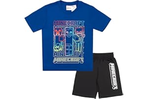 Minecraft Creeper Boys Short Sleeve T-Shirt & Shorts, 2-Piece Gamer Outfit Set for Kids and Toddlers