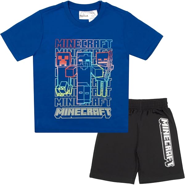 Ensemble Minecraft T-Shirt Et Short Garçon - Motif Creeper - 95% Coton - Officiel