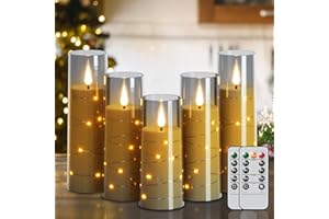KunSwenn LED Candles Flickering with 2 Remote and Timer, 5 Pack Flameless Battery Operated Candles with 3D Flame and String Lights for Halloween Christmas Home Fall Fireplace Bedroom Decorations