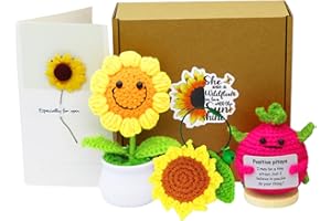 HERACANTHA 3Pcs Knitting Wool Potato Positive Card Dolls Sunflower Pot Funny Gifts Set,Creative Funny Crochet Toys with Encouragement Card,Birthday Gifts For Women,Mom,Girlfriend,Party Decoration (Pitaya）