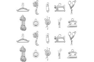 KitBeads 100pcs 10 Styles Antique Sewing Charms Tibetan Sewing Machine Scissors Yarn Charms for Jewelry Making Bracelet Bulk