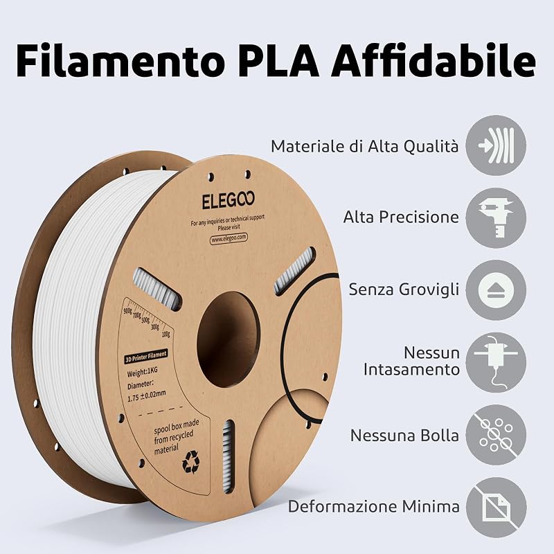 PLA Filamento Stampante 3D 1.75mm Bianco 4KG