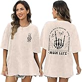 Migxsaf Women Nursing Shirts for Breastfeeding Zipper Mom Mama Shirt Acid Wash Tshirt Skeleton Graphic Tees Maternity Tops