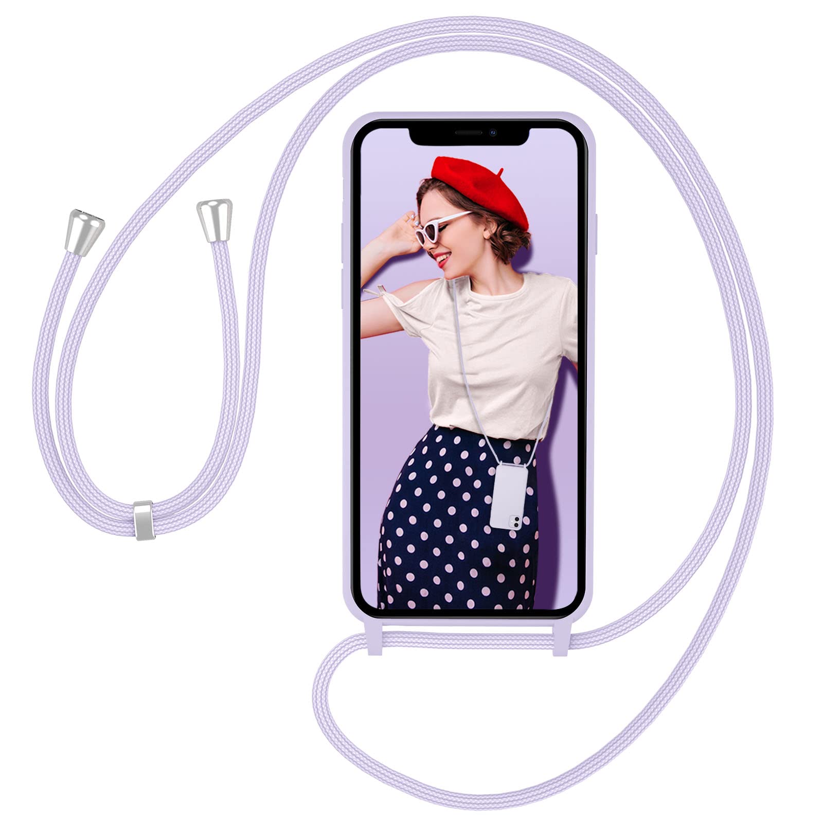 UEEBAI Crossbody Lanyard Phone case for iPhone SE 2022 5G/iPhone 7/iPhone 8/iPhone SE 2020, Silicone Phone Cover Adjustable Necklace Strap Cord Shockproof Protective Case for iPhone SE3/SE2 - Mauve — image 1