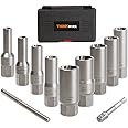 THINKWORK Bolt Extractor Kit for Deep Well Bolt, 11 Pcs Lug Nut Extractor Set, Deep Socket Set for Removing Stud, Damaged, Frozen, Rusted, Rounded-Off Bolts, Nuts & Screws