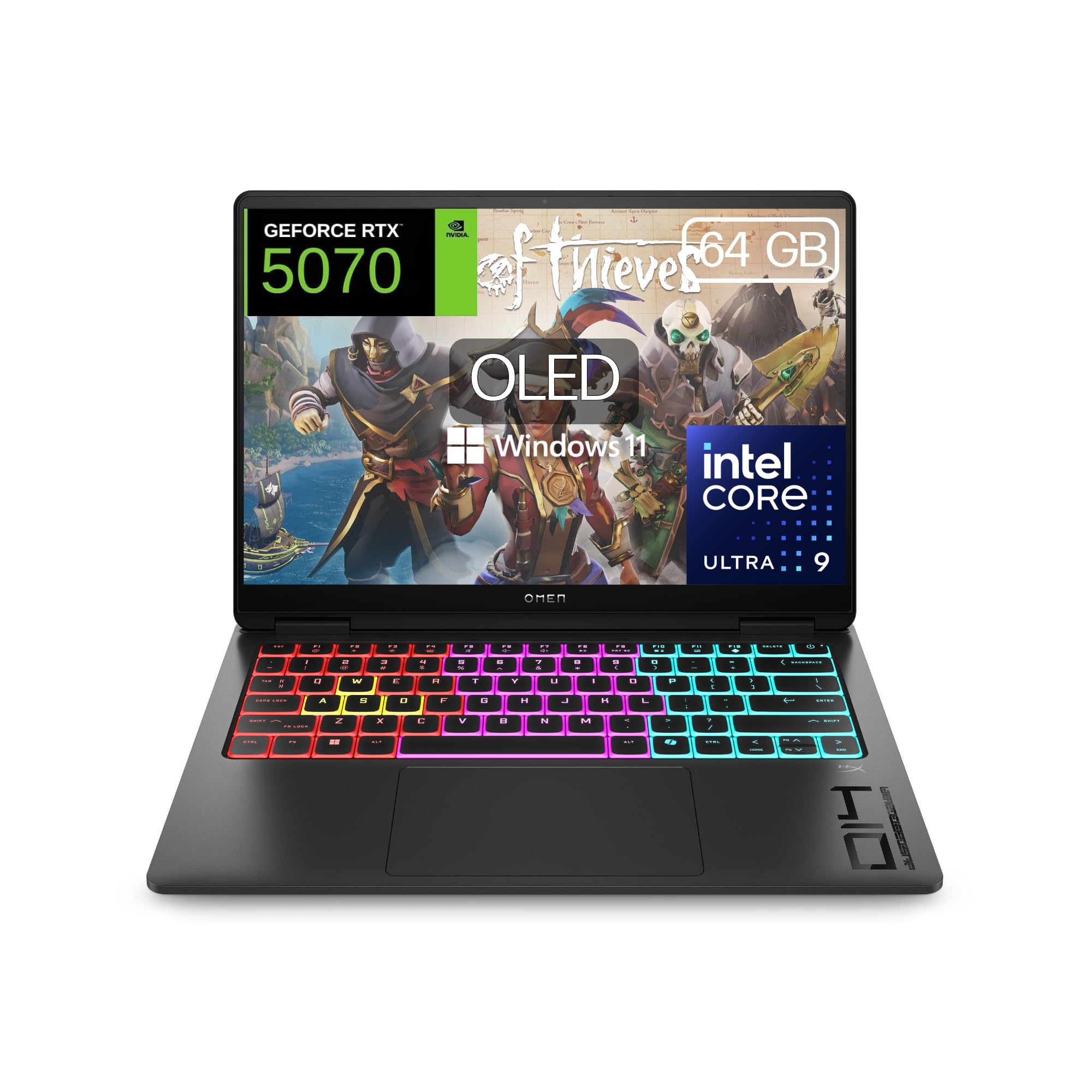 HP OMEN Transcend 14-fb1010ns - Ordenador Portátil Gaming de 14" OLED 3K 120Hz (Intel Ultra 9-285H, 64GB RAM, 1 TB, NVIDIA GeForce RTX 5070, Windows) Negro - Teclado QWERTY Español