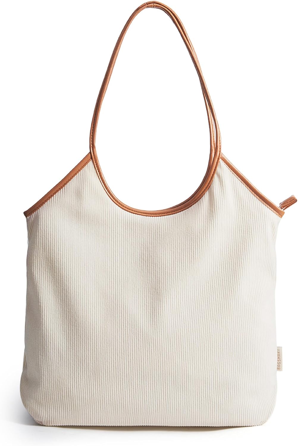 BAGSMRT Corduroy Tote Bag for Women Beach Bag with Zipper Casual Shoulder Bag Lightweight Travel Tote Hobo Handbag | PU Leather Handles, 14L Capacity, Inner Pocket, Beach, Travel, Shopping, Campus