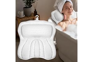 AOPOW Ergonomic Luxury Bath Pillow: Large Area 5D Air Mesh Comfortable Bathtub Pillow - 6 Non-Slip Suction Headrest Cushion w