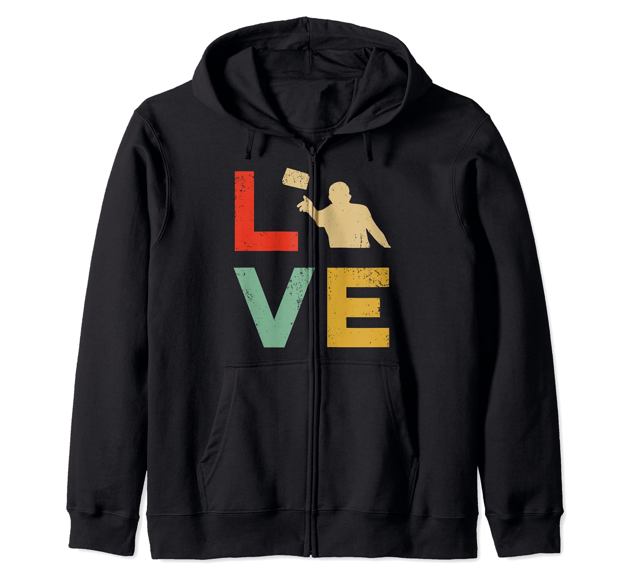 Love Cornhole Vintage Retro Style Team Tournament Zip Hoodie