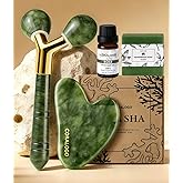 Coralogo Jade Gua Sha Facial Tools - 4pc Face Massager Tools Set with Gua Sha Facial Oil, Soap, Jade Roller for Puffiness Lymphatic Drainage, Self Care Gift for Her Birthday Valentine's Day